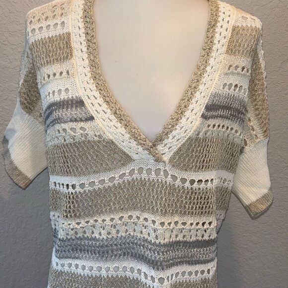 NWT Chicos open weave sweater v neck metallic thread Sz 1/M - Picture 5 of 11